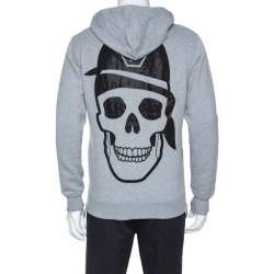 Pre Owned Philipp Plein Grey Jersey Skull Embellished Zip Front Hooded Jacket M