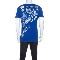 Pre Owned Philipp Plein Printed Blue V Neck Money T-Shirt