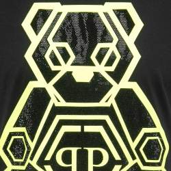 Pre Owned Philipp Plein Homme Black/Neon Green Embellished Print Cotton Crew Neck T-Shirt XL