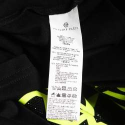 Pre Owned Philipp Plein Homme Black/Neon Green Embellished Print Cotton Crew Neck T-Shirt XL
