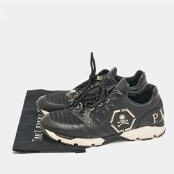 Philipp Plein Black Leather and Python Embossed Lace Up Sneakers Size 43