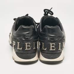 Philipp Plein Black Leather and Python Embossed Lace Up Sneakers Size 43