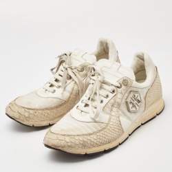 Philipp Plein Cream Python Embossed and Leather Lace Up Sneakers Size 45