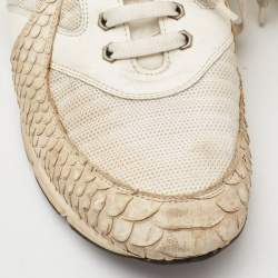 Philipp Plein Cream Python Embossed and Leather Lace Up Sneakers Size 45