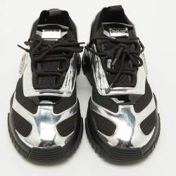 Philipp Plein Black/Silver Patent Leather and Knit Fabric Low top Sneakers Size 43