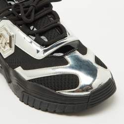 Philipp Plein Black/Silver Patent Leather and Knit Fabric Low top Sneakers Size 43