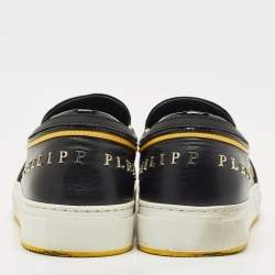 Pre Owned Philipp Plein Black Quilted Leather Skull Slip On Sneakers Size 44