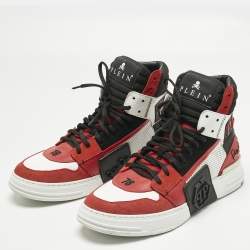 Pre Owned Philipp Plein Red Leather and Suede Phantom Kicks High Top Sneakers Size 42