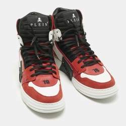 Pre Owned Philipp Plein Red Leather and Suede Phantom Kicks High Top Sneakers Size 42