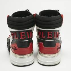Pre Owned Philipp Plein Red Leather and Suede Phantom Kicks High Top Sneakers Size 42