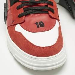 Pre Owned Philipp Plein Red Leather and Suede Phantom Kicks High Top Sneakers Size 42