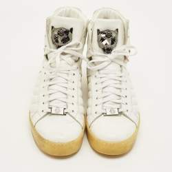 Pre Owned Philipp Plein Lullaby Size 41 White Quilted Leather High Top Sneakers