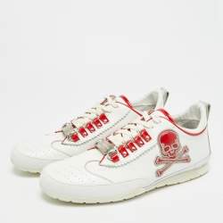 Pre Owned Philipp Plein Size 42 White Leather Lace Up Sneakers
