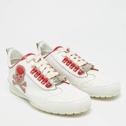 Pre Owned Philipp Plein Size 42 White Leather Lace Up Sneakers
