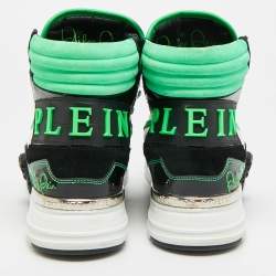 Pre Owned Philipp Plein Phantom Kicks Size 40 Tricolor Leather and Patent High Top Sneakers