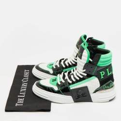 Pre Owned Philipp Plein Phantom Kicks Size 40 Tricolor Leather and Patent High Top Sneakers