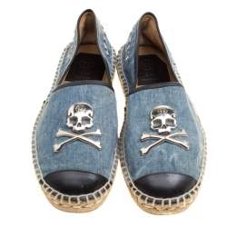 مملوكة مسبقًا Philipp Plein Blue/Black Denim and Leather New York Espadrilles Size 40