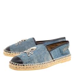 مملوكة مسبقًا Philipp Plein Blue/Black Denim and Leather New York Espadrilles Size 40