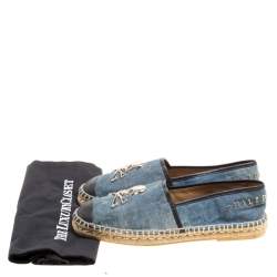 مملوكة مسبقًا Philipp Plein Blue/Black Denim and Leather New York Espadrilles Size 40