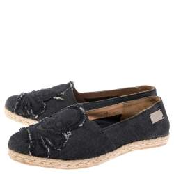 Pre Owned Philipp Plein Black Denim Sandy Skull Espadrilles Size 40