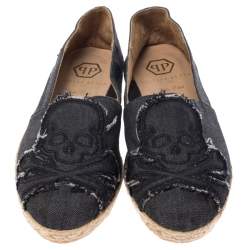 Pre Owned Philipp Plein Black Denim Sandy Skull Espadrilles Size 40