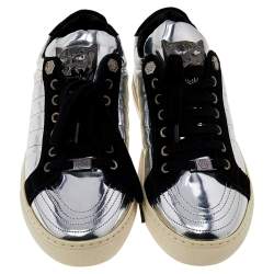 Philipp Plein Silver /Black Leather And Suede Low Top Sneakers Size 41