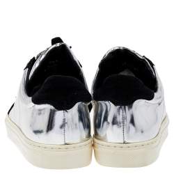 Philipp Plein Silver /Black Leather And Suede Low Top Sneakers Size 41