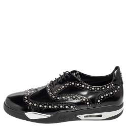 Pre Owned Philipp Plein Black Patent Leather Studded Accents Brogues Size 43