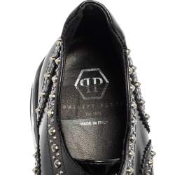 Pre Owned Philipp Plein Black Patent Leather Studded Accents Brogues Size 43