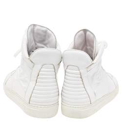 Philipp Plein White Leather Embossed Skull High-Top Sneakers Size 42