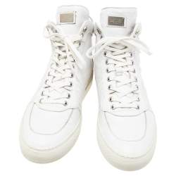 Philipp Plein White Leather Embossed Skull High-Top Sneakers Size 42