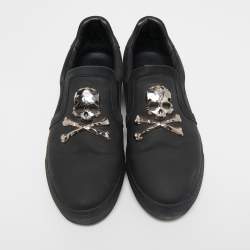Philipp Plein Black Leather Skull Slip On Sneakers Size 41
