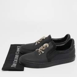 Philipp Plein Black Leather Skull Slip On Sneakers Size 41