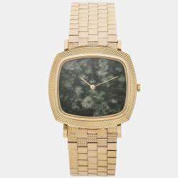 Pre Owned Piaget Vintage 9436 JADE Green Yellow Gold Manual Winding Men's Wristwatch 33x31mm