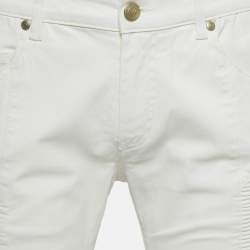 Pre Owned Pierre Balmain White Denim Applique Skinny Jeans L Waist 32"