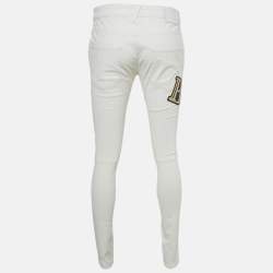 Pre Owned Pierre Balmain White Denim Applique Skinny Jeans L Waist 32"