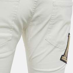 Pre Owned Pierre Balmain White Denim Applique Skinny Jeans L Waist 32"