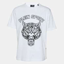 Pre Owned Plein Sport White Jersey Tiger Print T-Shirt L