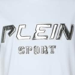 مملوكة مسبقًا Plein Sport White/Silver Jersey Logo T-Shirt L