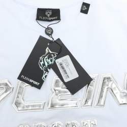 مملوكة مسبقًا Plein Sport White/Silver Jersey Logo T-Shirt L