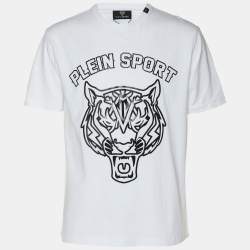 Plein Sport White Jersey Tiger Print T-Shirt M