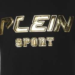 Pre Owned Plein Sport Black/Gold Jersey Logo Print T-Shirt M