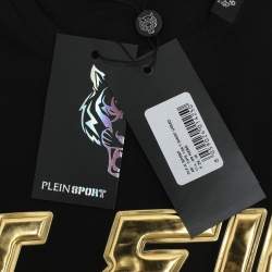 Pre Owned Plein Sport Black/Gold Jersey Logo Print T-Shirt M