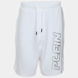 Plein Sport White/Silver Jersey Logo Print Shorts L