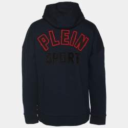 Pre Owned Plein Sport Navy Blue Jersey Logo Hoodie Jacket L