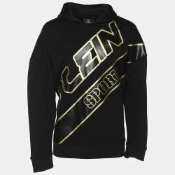 Plein Sport Black/Gold Jersey Logo Print Hooded Sweatshirt M