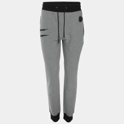 Plein Sport Grey/Black Jersey Logo Print Joggers XL