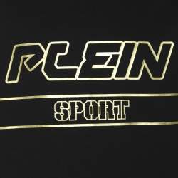 مملوكة مسبقًا سويتر بلاين سبورت برقبة دائرية مطبوع عليها شعار جيرسي أسود مقاس كبير (لارج)