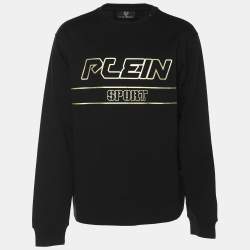Plein Sport Black Jersey Logo Print Crew Neck Sweatshirt L