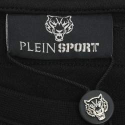 مملوكة مسبقًا سويتر بلاين سبورت برقبة د�ائرية مطبوع عليها شعار جيرسي أسود مقاس كبير (لارج)